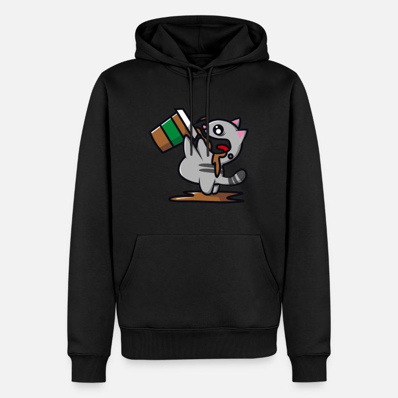 Chat boit un café - Sweat à capuche Premium bio Homme - noir