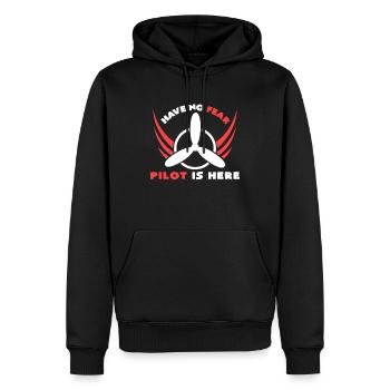 Pilot - Männer Premium Bio Hoodie - Schwarz - Vorne - Nico (187cm)
