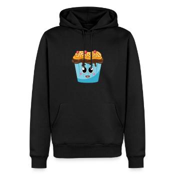 Nettes lächelndes Kuchen-T-Shirt Blau, lustiger Kuchen - Männer Premium Bio Hoodie - Schwarz - Vorne - Nico (187cm)