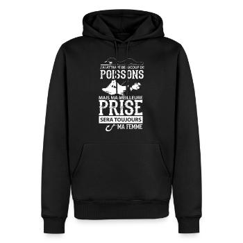 Ich habe viel Fisch gefangen, aber mein - Männer Premium Bio Hoodie - Schwarz - Vorne - Nico (187cm)