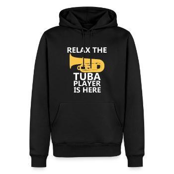 Relax The Tuba Player Is Here T-Shirt - Music - Men’s Premium Organic Hoodie - black - Front - Nico (187cm)