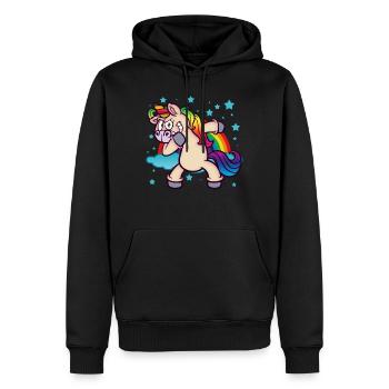 Licorne qui rit - Sweat à capuche Premium bio Homme - noir - Devant - Nico (187cm)