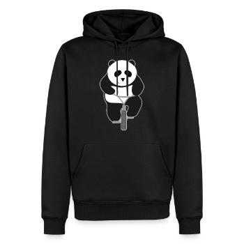 Panda rides a bicycle gift - Men’s Premium Organic Hoodie - black - Front - Nico (187cm)