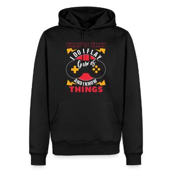 I Play Games And I Know Things - Männer Premium Bio Hoodie - Schwarz - Vorne - Nico (187cm)