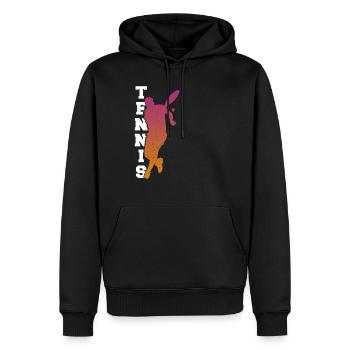Joueur de tennis Raquette de balle Servir Jeu J’aime le tennis - Sweat à capuche Premium bio Homme - noir - Devant - Nico (187cm)