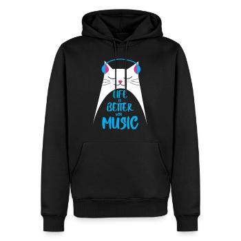 La vie est meilleure avec la musique - chat - Sweat à capuche Premium bio Homme - noir - Devant - Nico (187cm)