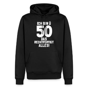 J'ai plus de 50 ans - Sweat à capuche Premium bio Homme - noir - Devant - Nico (187cm)