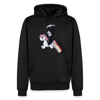 Sensenmann auf einem Einhorn - Männer Premium Bio Hoodie - Schwarz - Vorne - Nico (187cm)