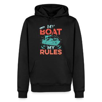 Capitaine de bateau ponton mon bateau mes règles cadeau fête des pères - Sweat à capuche Premium bio Homme - noir - Devant - Nico (187cm)