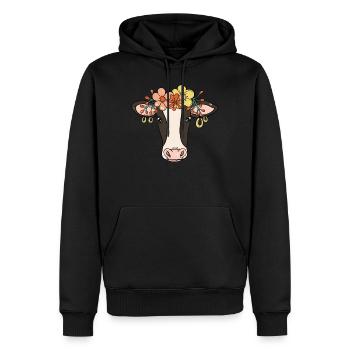 Vache vaches hippie fleurs éleveur cadeau - Sweat à capuche Premium bio Homme - noir - Devant - Nico (187cm)