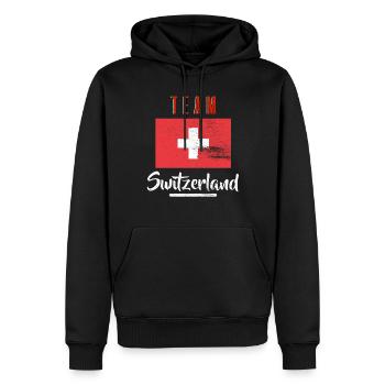 T-shirt de l’équipe de Suisse Gift Mountains Accueil - Sweat à capuche Premium bio Homme - noir - Devant - Nico (187cm)