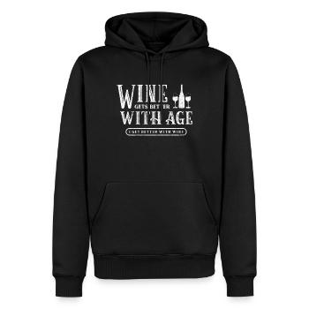 Wine Gets Better With Age I Get Better With Wine - Men’s Premium Organic Hoodie - black - Front - Nico (187cm)