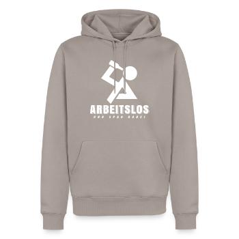 Unemployed Shirt Unemployed Gift Hartz 4 - Men’s Premium Organic Hoodie - taupe - Front - Nico (187cm)