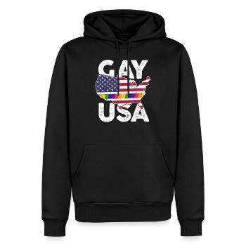 Gay Pride T Shirt LGBT 4th of July American Flag - Men’s Premium Organic Hoodie - black - Front - Nico (187cm)