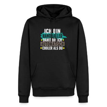 Handballer automatisch cooler - Geschenk -Handball - Männer Premium Bio Hoodie - Schwarz - Vorne - Nico (187cm)