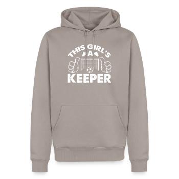 Lustiges Mädchen-Fußball-Torhüter-Geschenk für Fußball - Männer Premium Bio Hoodie - Taupe - Vorne - Nico (187cm)
