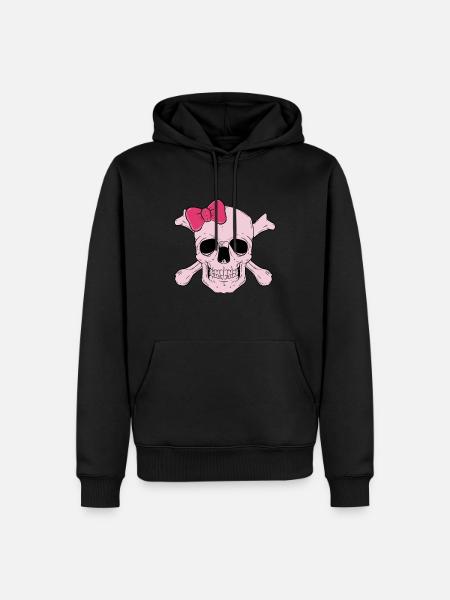 Femmina di cranio con fiocco rosa - Felpa con cappuccio ecologica premium da uomo - nero