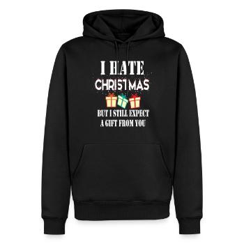 Noël - Cadeau - Je déteste Noël - Sweat à capuche Premium bio Homme - noir - Devant - Nico (187cm)
