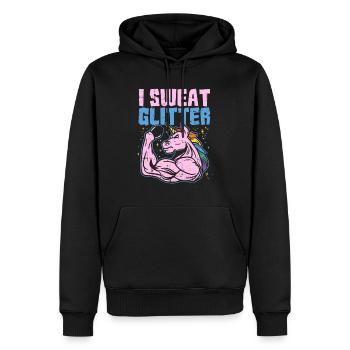 Fitness Geschenk: Ich schwitze Glitzer Einhorn Fun - Männer Premium Bio Hoodie - Schwarz - Vorne - Nico (187cm)
