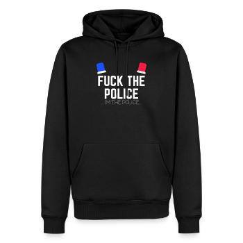 FUCK THE POLICE ... I AM THE POLICE - Männer Premium Bio Hoodie - Schwarz - Vorne - Nico (187cm)