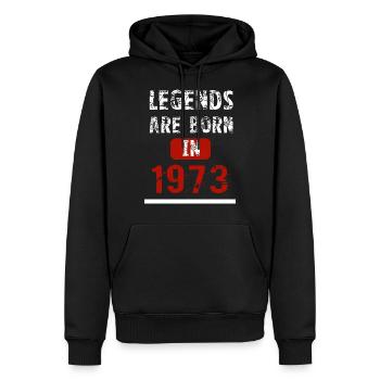 Les légendes sont nées en 1973 - Sweat à capuche Premium bio Homme - noir - Devant - Nico (187cm)