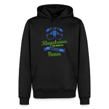 Ich bin kein klugscheisser ich weiss es besser. - Männer Premium Bio Hoodie - Schwarz - Vorne - Nico (187cm)