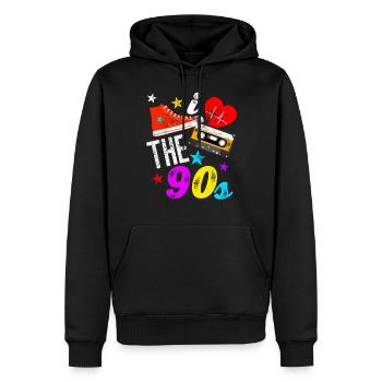 j'aime les années 90 - Sweat à capuche Premium bio Homme - noir - Devant - Nico (187cm)