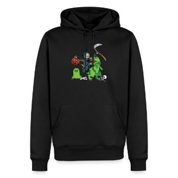 Sensenmann Reitet T Rex Halloween Reaper Geschenk - Männer Premium Bio Hoodie - Schwarz - Vorne - Nico (187cm)