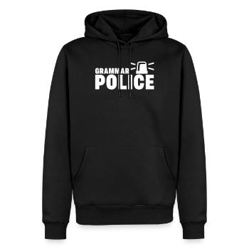 POLICE GRAMMAIRE - Sweat à capuche Premium bio Homme - noir - Devant - Nico (187cm)