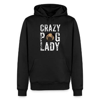 Crazy Pug Lady, Pug Lover Gift - Men’s Premium Organic Hoodie - black - Front - Nico (187cm)