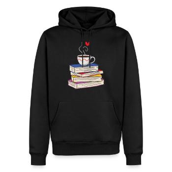 Hot Cup of Coffee and Books - Men’s Premium Organic Hoodie - black - Front - Nico (187cm)