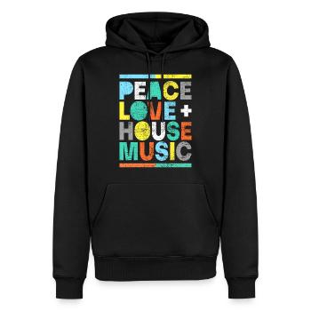 Frieden Liebe Haus Musik - Männer Premium Bio Hoodie - Schwarz - Vorne - Nico (187cm)