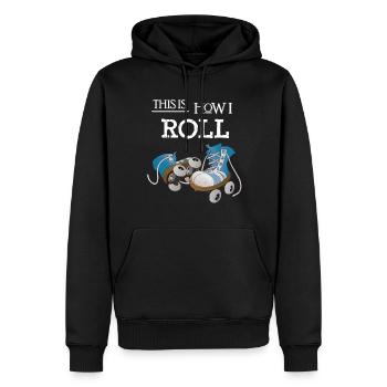 Rollschuhe Retro 70er Jahre - So rolle ich - Männer Premium Bio Hoodie - Schwarz - Vorne - Nico (187cm)
