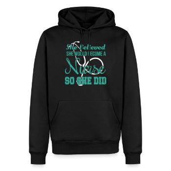 Elle croyait qu'elle deviendrait une infirmière étudiante - Sweat à capuche Premium bio Homme - noir - Devant - Nico (187cm)