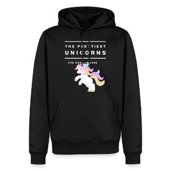 Les plus jolies licornes nées en juin anniversaire - Sweat à capuche Premium bio Homme - noir - Devant - Nico (187cm)