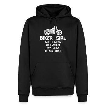 Biker Girl - Tout ce dont j'ai besoin entre mes jambes, c'est mon vélo - Sweat à capuche Premium bio Homme - noir - Devant - Nico (187cm)
