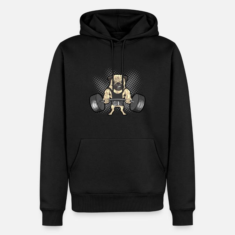 Pug Funny Powerlifting Deadlifting Pug Cadeau - Sweat à capuche Premium bio Homme - noir