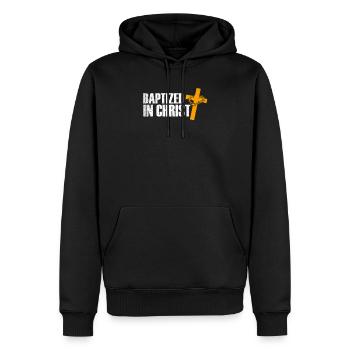 Baptême Baptême Dans le don du Christ - Sweat à capuche Premium bio Homme - noir - Devant - Nico (187cm)