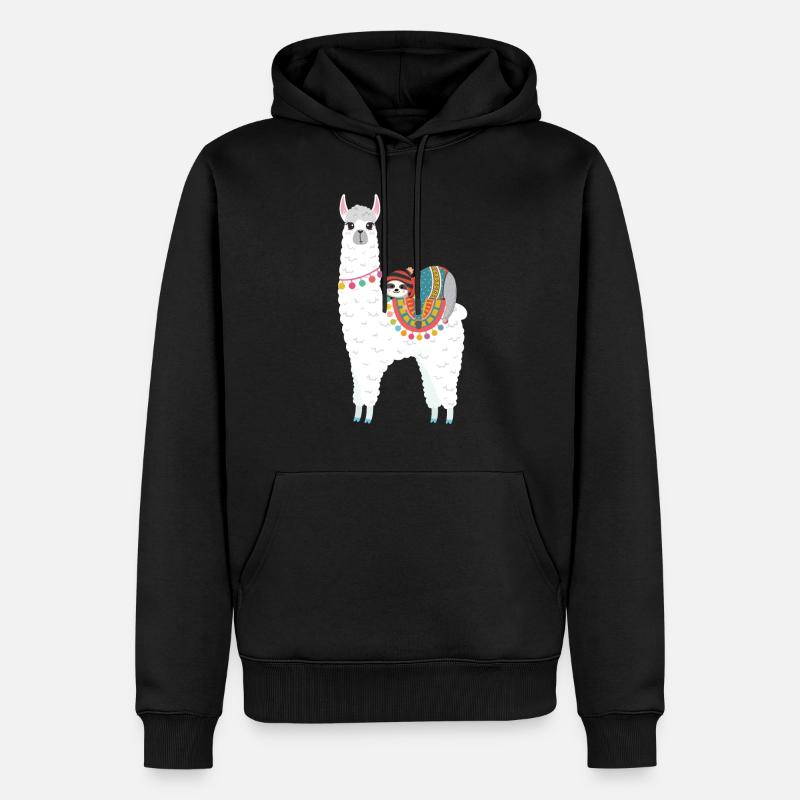 Faultier schläft auf Llama - Männer Premium Bio Hoodie - Schwarz