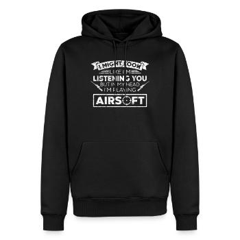 Airsoft - Men’s Premium Organic Hoodie - black - Front - Nico (187cm)