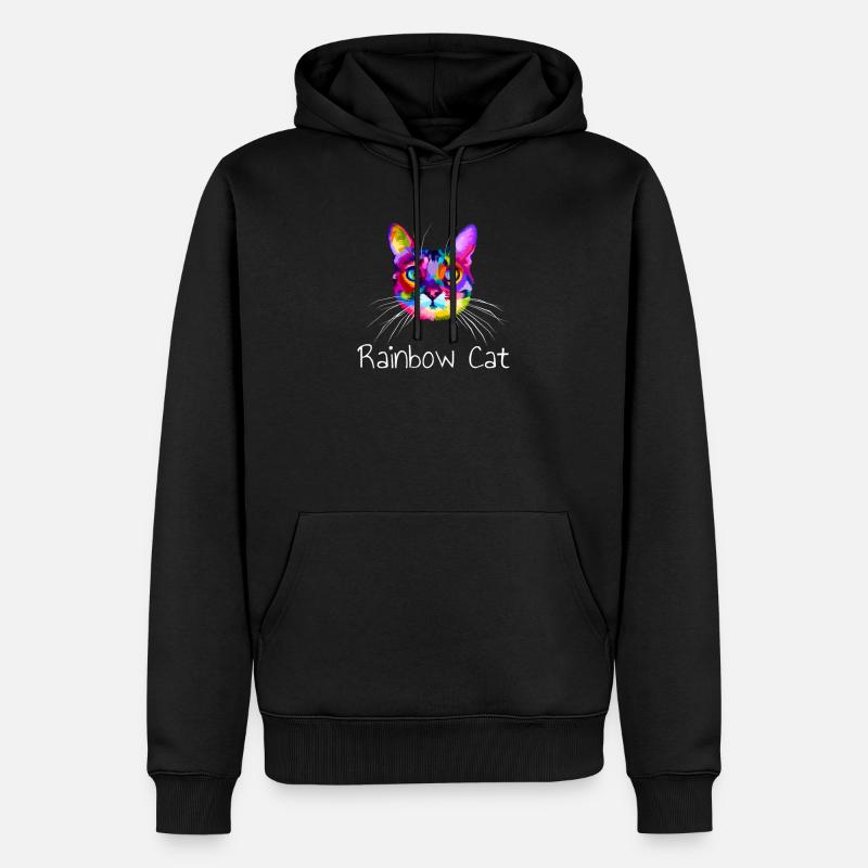 Regenbogen Katze - Männer Premium Bio Hoodie - Schwarz