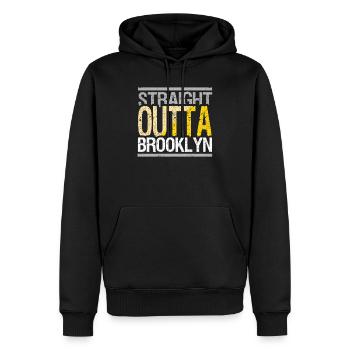 Geradeaus Brooklyn - Männer Premium Bio Hoodie - Schwarz - Vorne - Nico (187cm)