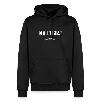 Sachsen lustiger Spruch - Na Euja! - sächsisch - Männer Premium Bio Hoodie - Schwarz - Vorne - Nico (187cm)