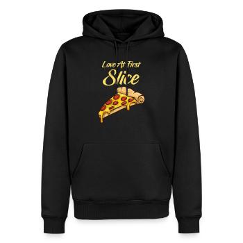 L'amour à la première tranche de fromage pizza au pepperoni drôle - Sweat à capuche Premium bio Homme - noir - Devant - Nico (187cm)