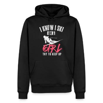 je sais que j'aime une fille qui essaie de suivre - Sweat à capuche Premium bio Homme - noir - Devant - Nico (187cm)