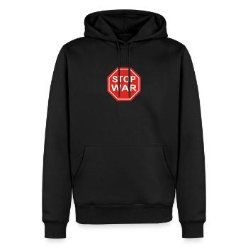 Stop War Schild - Stoppt den Krieg - Männer Premium Bio Hoodie - Schwarz - Vorne - Nico (187cm)