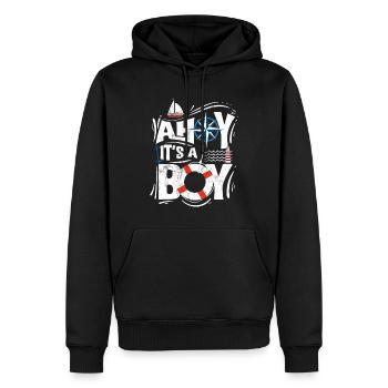Ahoi, es ist ein Junge - Gender Reveal oder Baby - Männer Premium Bio Hoodie - Schwarz - Vorne - Nico (187cm)