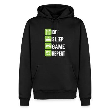 Gamer Shirt EAT SLEEP GAME REPEAT - Männer Premium Bio Hoodie - Schwarz - Vorne - Nico (187cm)