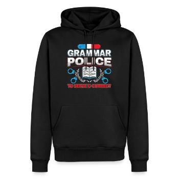 Grammaire Police Littérature Linguistique Cadeau - Sweat à capuche Premium bio Homme - noir - Devant - Nico (187cm)