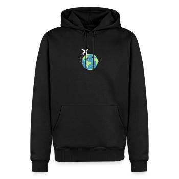 Voyage du monde Happy Traveller globe vol vacances - Sweat à capuche Premium bio Homme - noir - Devant - Nico (187cm)